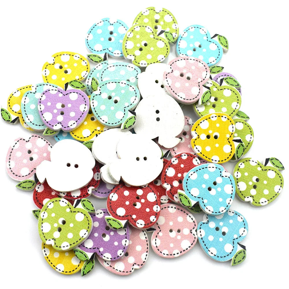 Description Picture 4 of item50PC 20MM Mixed Apples Pattern Wooden Buttons for Clothes Crafts Sewing Decorative Needlework Scrapbooking DIY Accessories