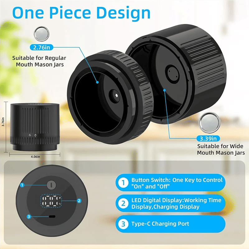 Description Picture 6 of itemB82B-Vacuum Sealer Kit Electric Mason Jar Rechargeable Ball Jar Sealers For Regular Mouth And Wide Mouth Mason Jars