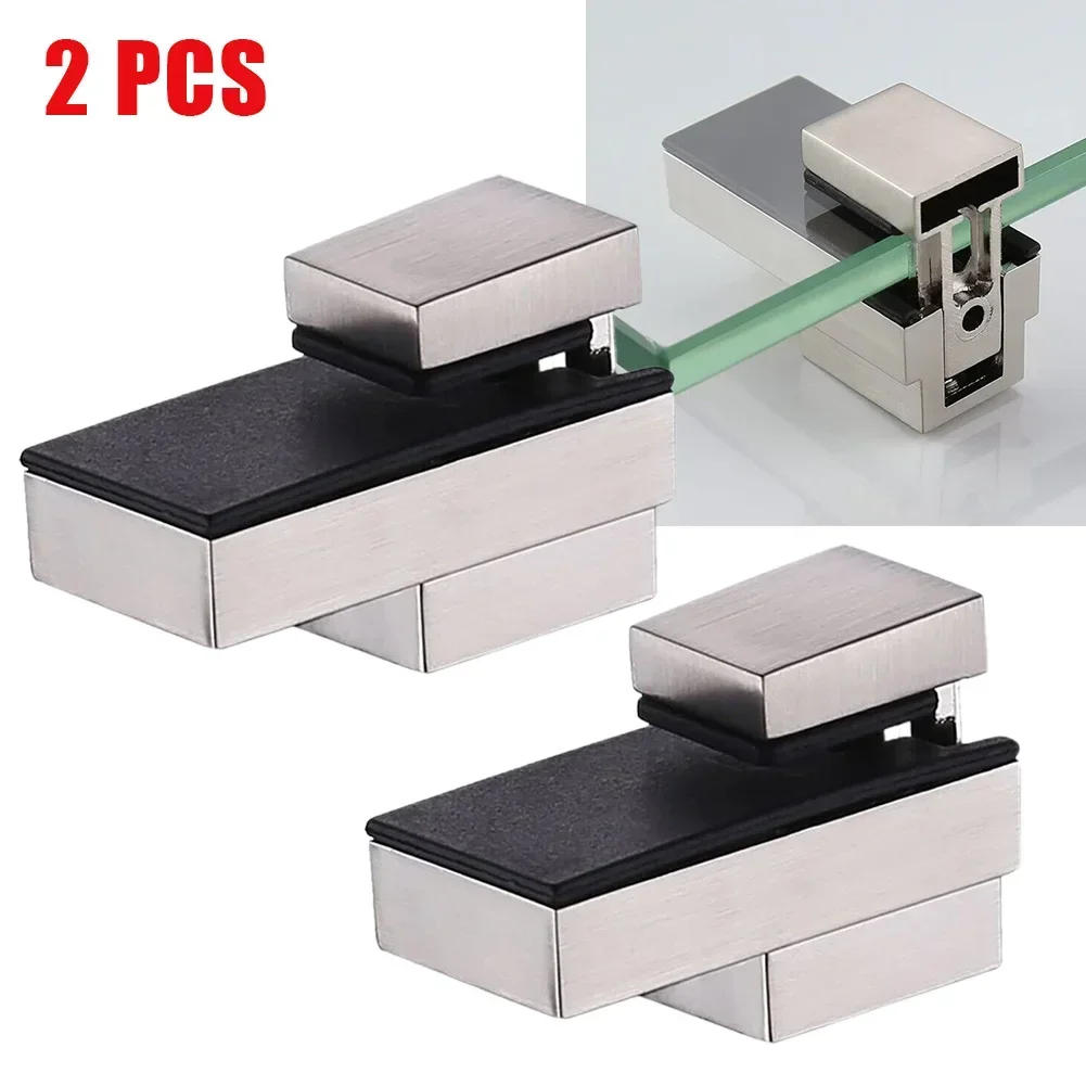 Description Picture 3 of item2Pcs Adjustable Glass Clamps Glass Plated Brackets Zinc Alloy Shelf Holder Support Clamp Holder Wall Mount Fixed Plate Clamp
