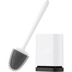 Toilet Brush and Holder Set - Flexible Toilet Bowl Brush Head with Silicone Bristles, Compact Size (1 Pack, White)