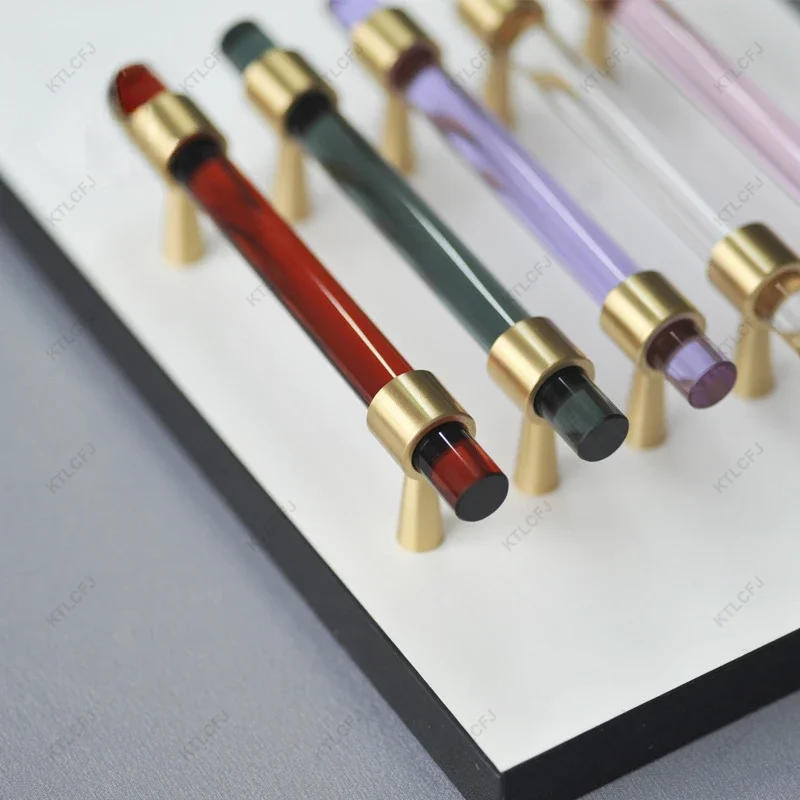 Description Picture 6 of itemAcrylic Brass Single Hole/double Hole Handle Modern Minimalist Cabinet Color Drawer Wardrobe Handle