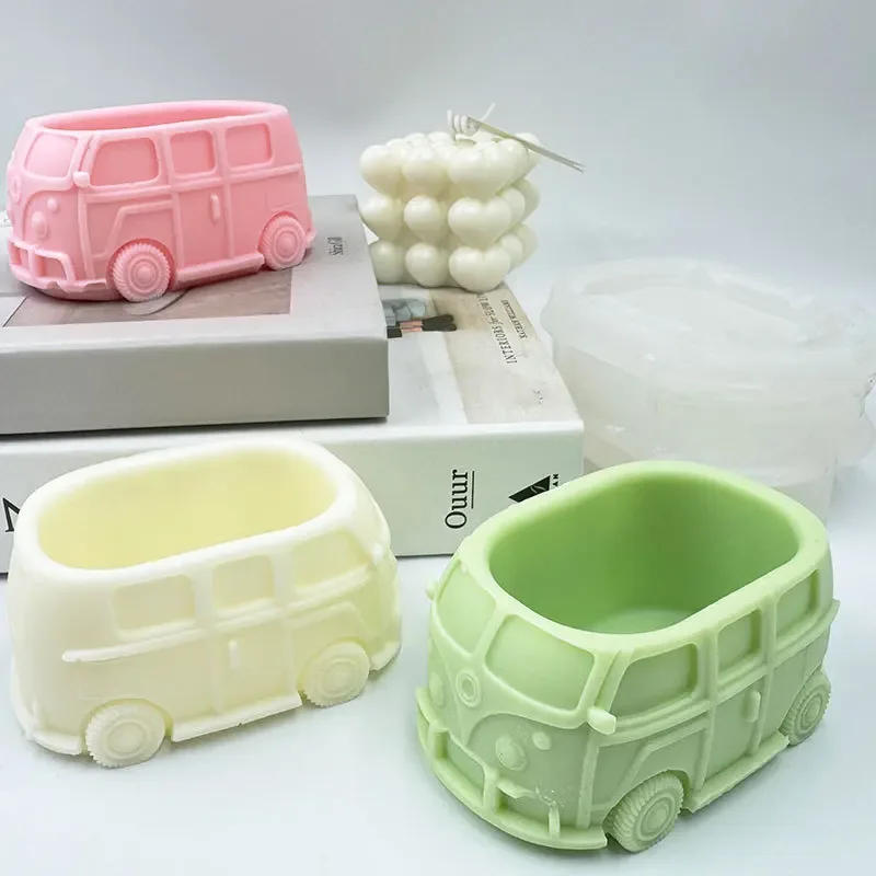 Description Picture 3 of itemCute Bus Flower Pot Silicone Mold Bus Shape Cement Candle Vessel Silicone Mold Succulent Plant Pot Mold Pen Holder Plaster Mold