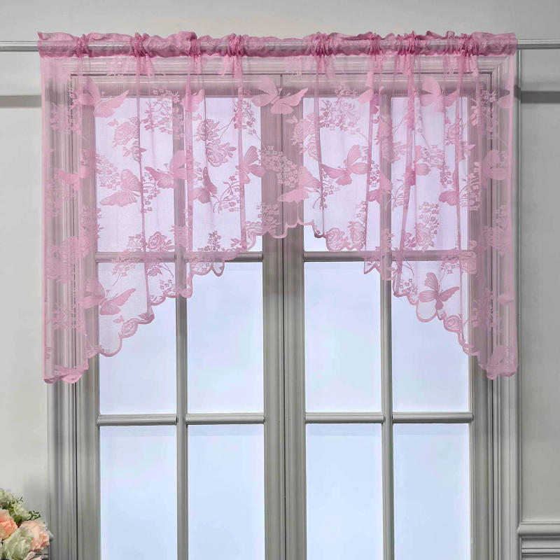 Description Picture 6 of itemCountry Embroidered Butterfly Short Valance Curtain for Kitchen Small Window Half Curtain Rod Pocket Top Roman Drapery
