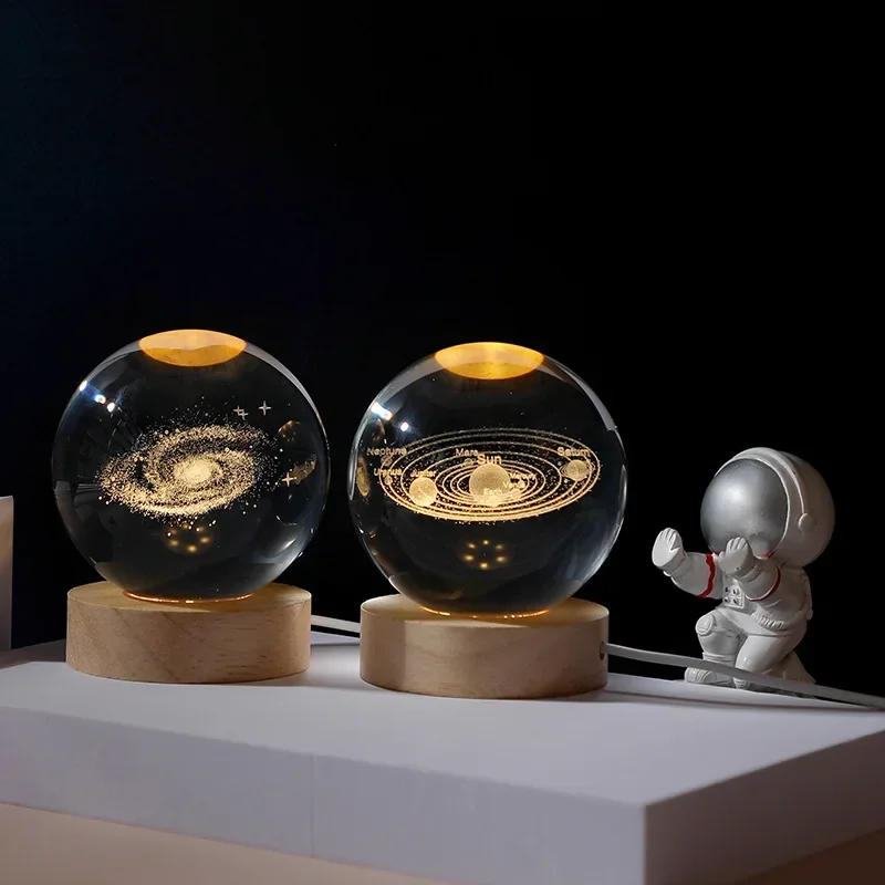 Description Picture 5 of item6/8cm 3D Crystal Ball Planet Night Light Laser Engraved Solar System Globe Astronomy Festival Gifts Home Desktop Decoration