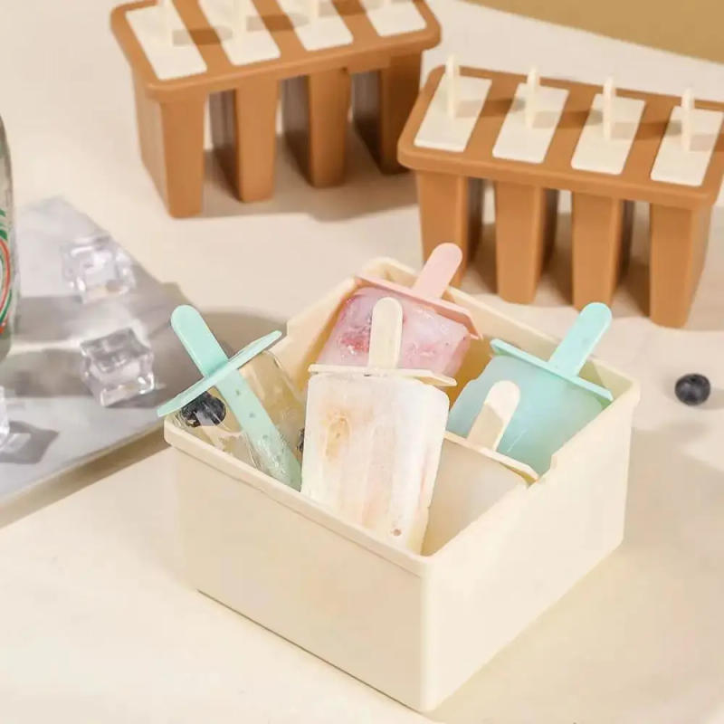 Description Picture 3 of item4 Compartments Ice-Cream Molds Home Food-Grade Frozen Refrigerator Stick Popsicle Homemade Ice Lattice Ice Box Popsicle
