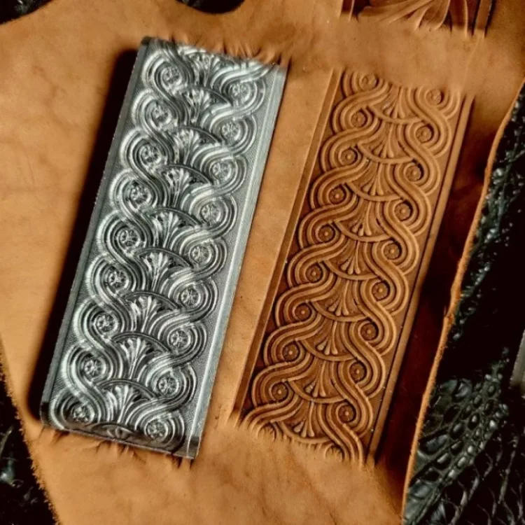 Description Picture 2 of itemRolled Vine Branch Pattern Belt Emboss Stamps Metal Pressing Mold 3D Vintage Design Leather Craft Carving Hydraulic Pressure