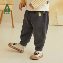 Amila Baby Pants 2023 Spring New Solid Color Cotton Boys and Girls Trousers Cute Cartoon Casual Children Clothes Fashion