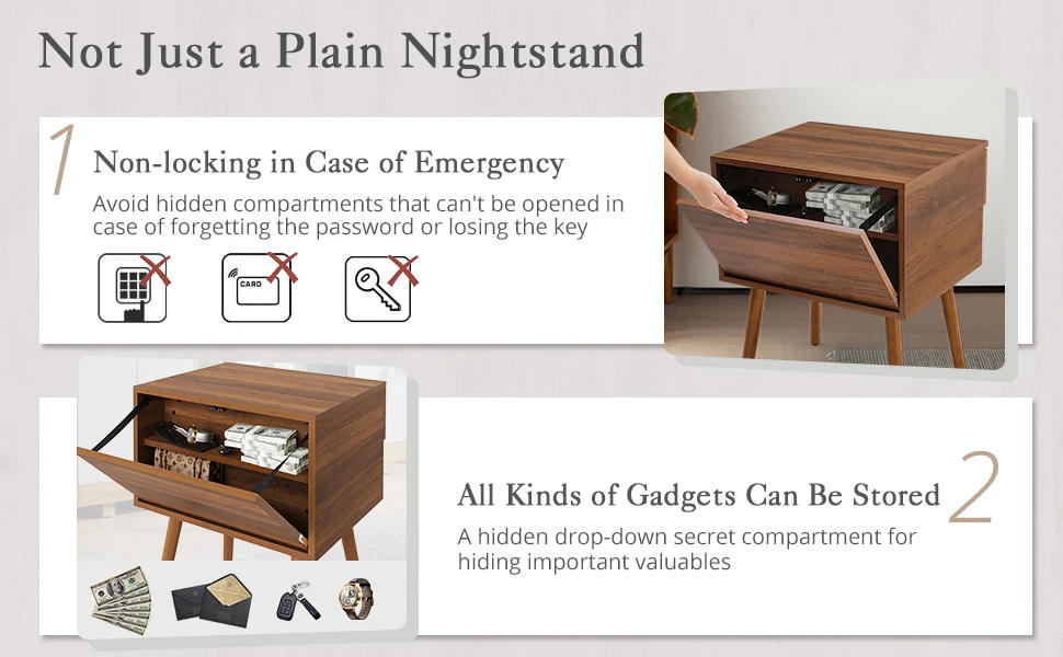 Description Picture 3 of itemHidden Compartment Night Stand Set 2, Mid Century Modern Concealment Furniture, End Table with Storage Drawer, Bedside Table