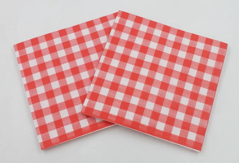 Description Picture 4 of item100 Counts Printed Paper Napkins Disposable Checkered Cocktail Napkins 2 Layers Wedding Birthday Picnic Tea Party