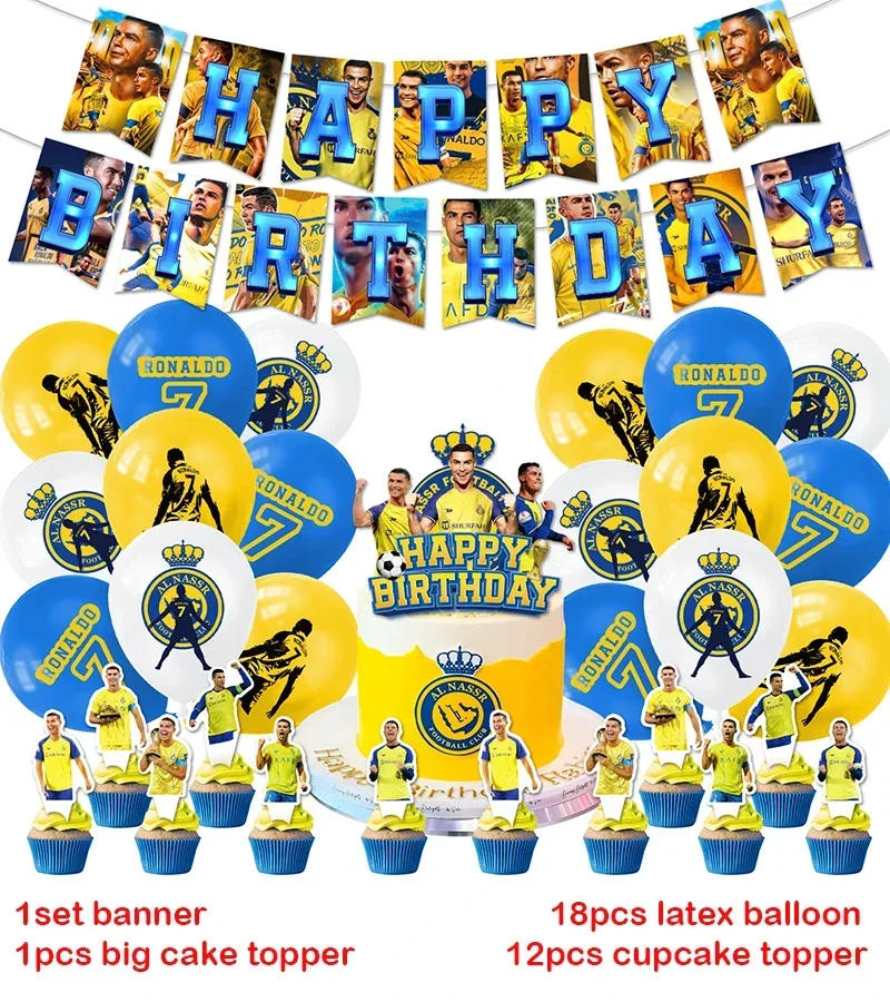 Description Picture 4 of itemCr7 Cristiano Football Birthday Party Decoration Balloon Banner Backdrop Cake Topper Party Supplies Baby Shower