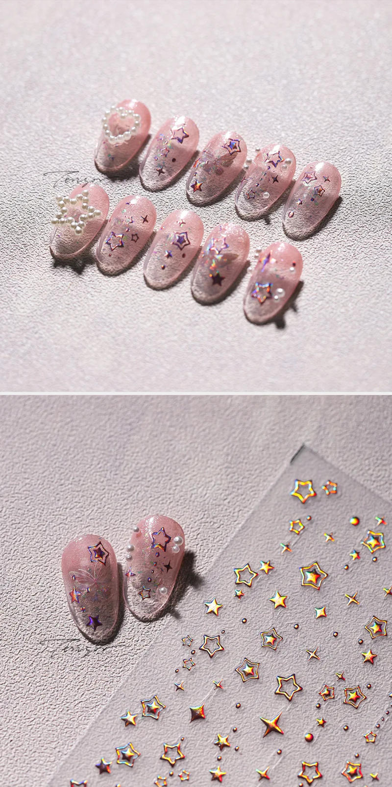 Description Picture 2 of itemSparkling Gold Stamped Laser Stars 3D Self Adhesive Nail Art Decorations Stickers Shiny Rhinestone Manicure Decals Wholesale