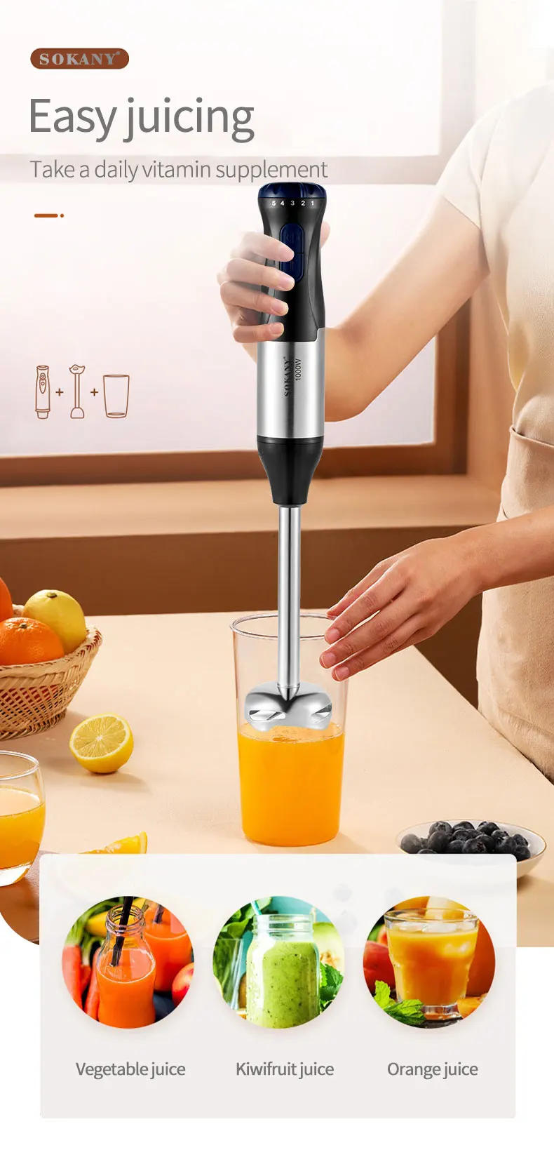 Description Picture 3 of item4 in 1 Mini Electric Blenders 110V/220V Portable Handheld Food Processors 5 Speed Stainless Steel Blade Juicer Meat Mincing