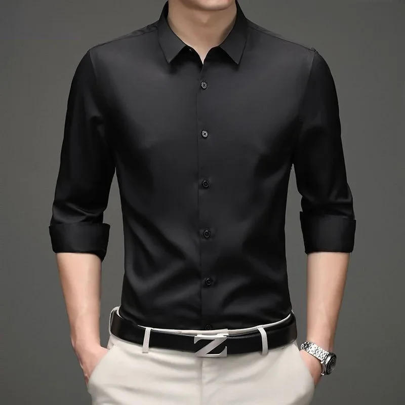 Description Picture 6 of itemFashion Lapel Button Solid Color Loose Business Shirts Men's Clothing 2023 Autumn New Oversized Casual Tops All-match Shirt