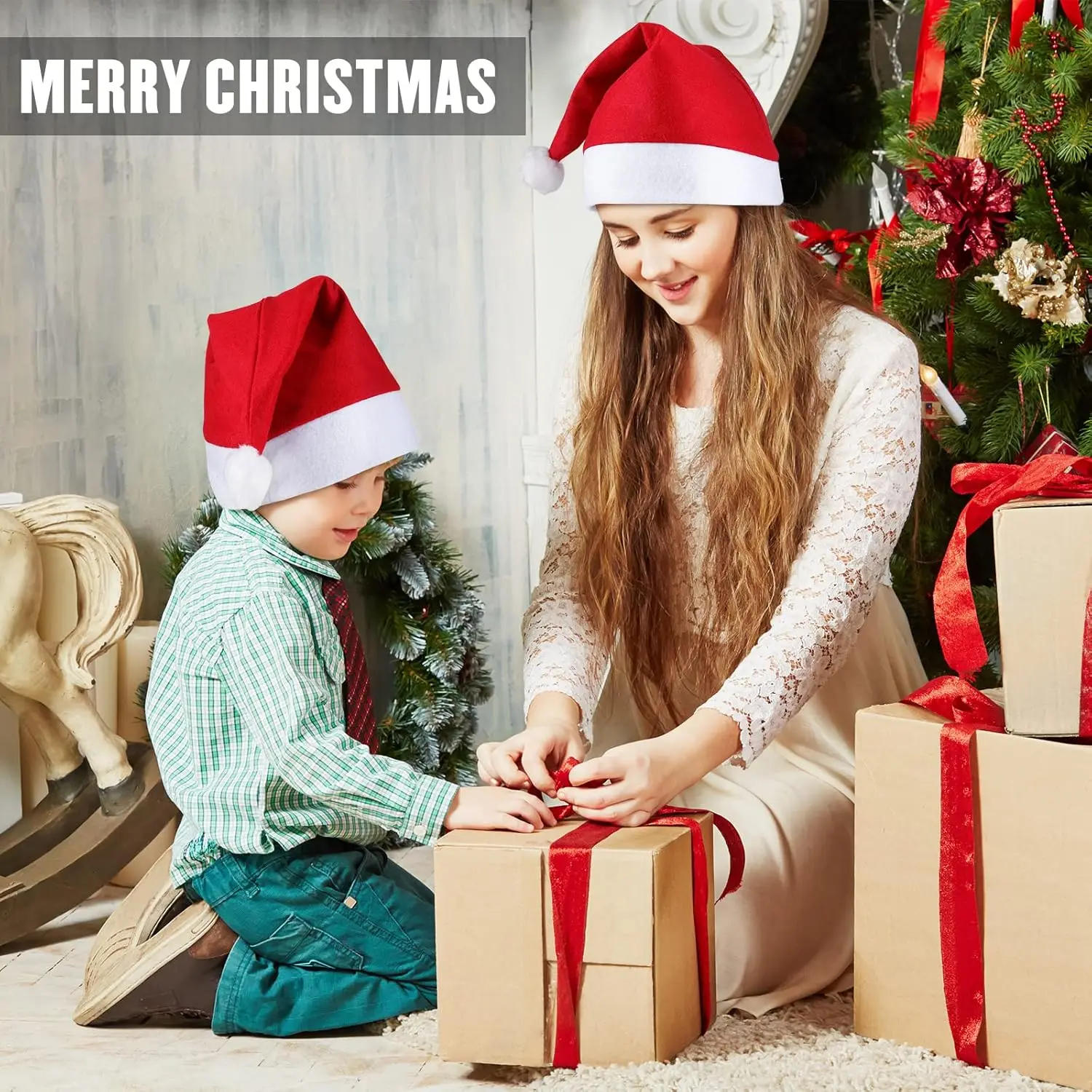 Description Picture 2 of item24/1Pcs Non-woven Christmas Hats for Adults Kids Thickened Santa Claus Xmas Hats Merry Christmas New Year Party Decoration Gifts