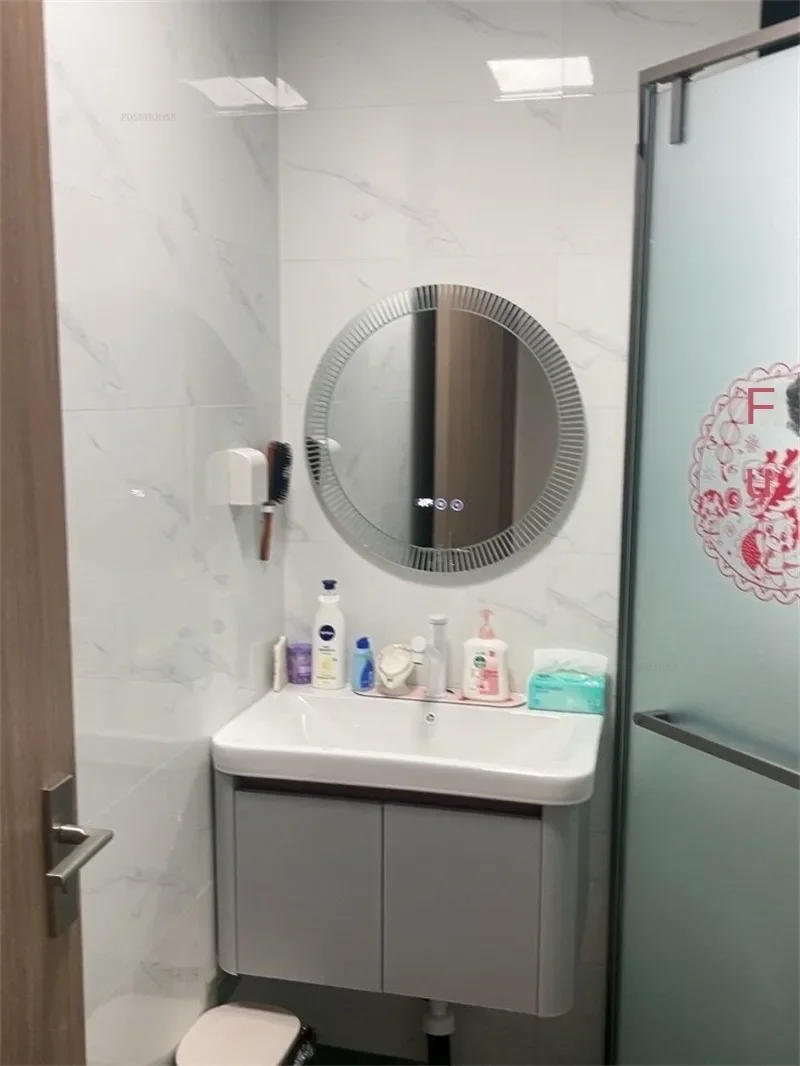 Description Picture 4 of itemNordic Style Smart Bath Mirrors Wall Mounted Toilet Round Mirrors Home Bathroom Led Luminous Dressing Mirror with Touch Screen