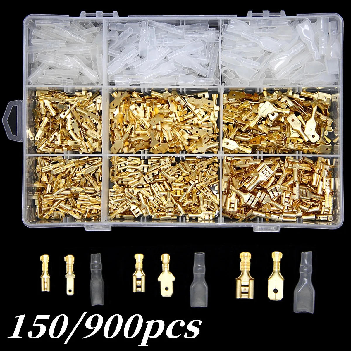 Description Picture 2 of item150/900PCS Female Male Spade Wire Butt Connectors Lugs Battery Starter Cable Splice Electrical Crimp Terminals Kit Assortment