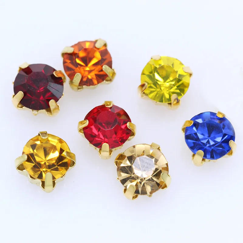 Description Picture 5 of item3/4/5/6mm Glass Round Sew-On Rhinestone Gold Claws Colorful AB Crystal Stones for Wedding Dress Clothes Apparel Crafts Trims