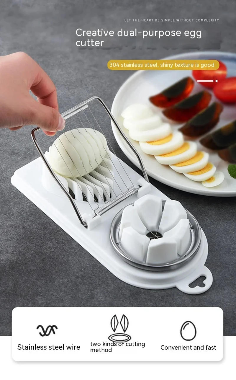 Description Picture 2 of item1 Creative Two in One Egg Slicer Japanese Egg Slicer Fancy Century Egg Multi-function Egg Slicer Stainless Steel Egg Slicer