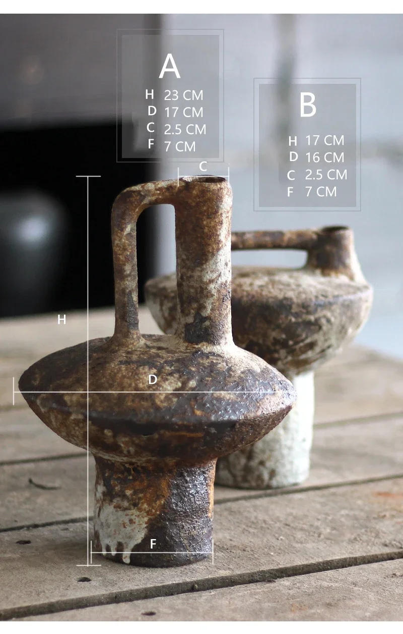 Description Picture 3 of itemCeramic Vase Rough Pottery Vase Flower Arrangement Vintage Handmade Wabi-Sabi Style Dried Flowers Zen Arrangement