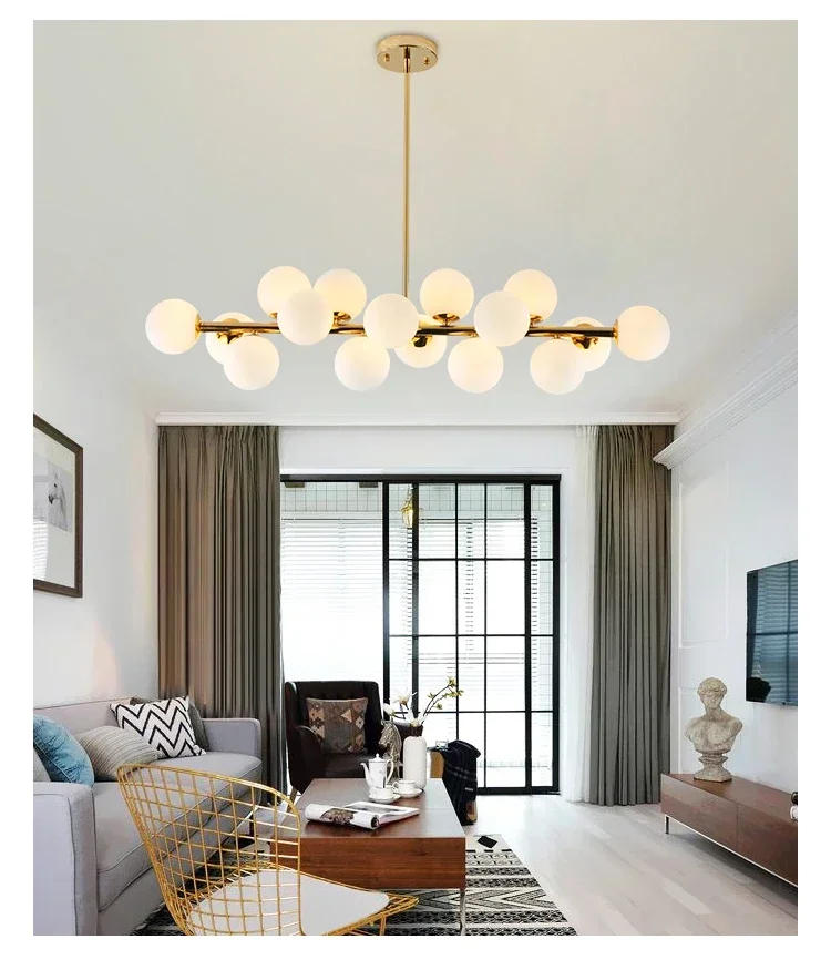 Description Picture 2 of itemNordic Long Glass Ceiling Chandelier for Table Dining Room Kitchen Island Bar Design Pendant Lamp Home Decor Lusters Luminaires