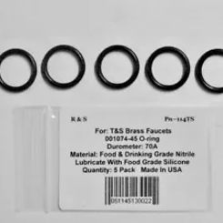 5 Compatible T&S 001074-45 O-Rings / R&S 114TS / Food & Drinking Grade Nitrile
