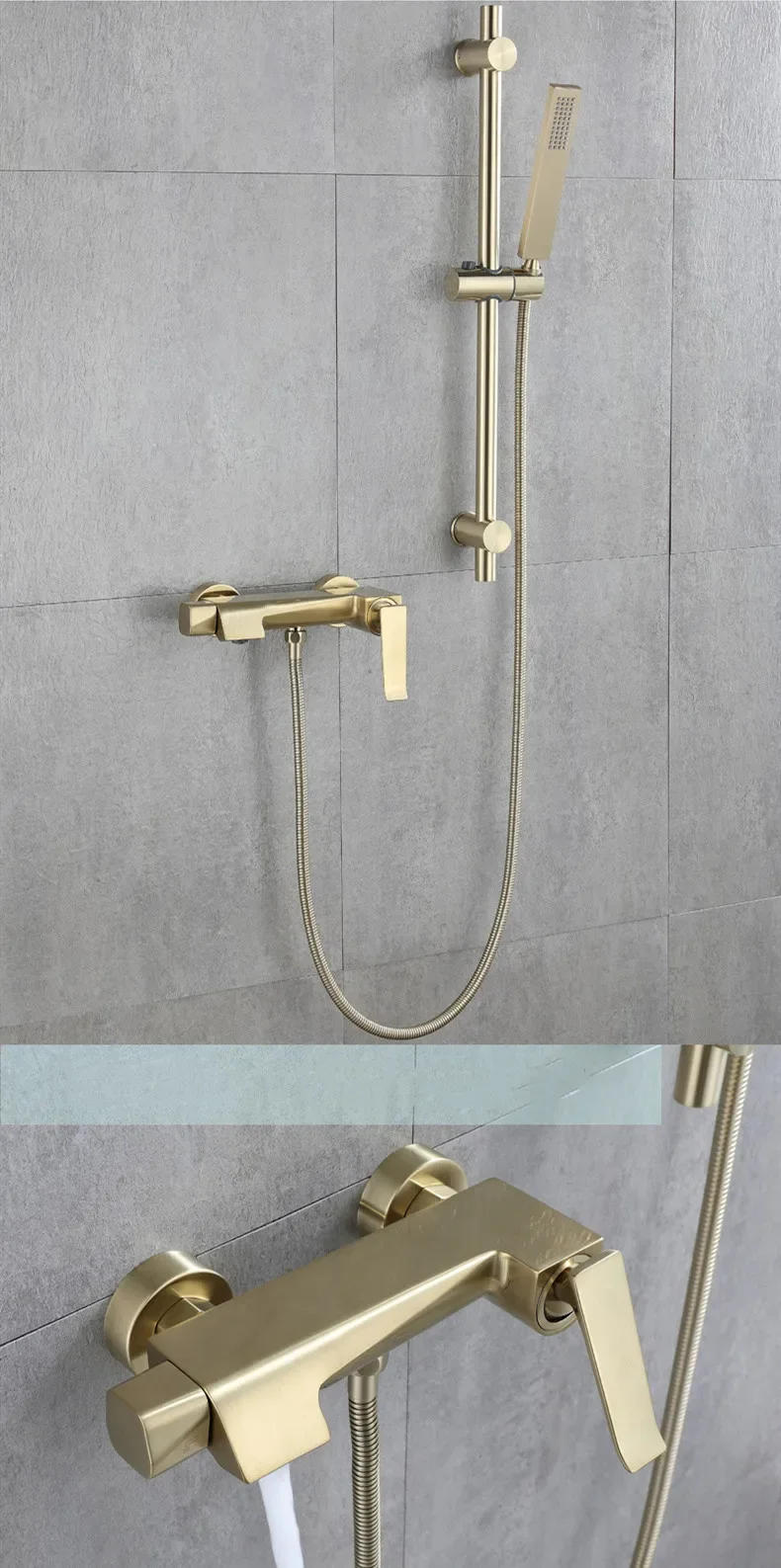 Description Picture 3 of itemShower Faucet Set Bathroom Wall Mounted Gray Brush Gold Single Lever Solid Brass Material Bathtub Set