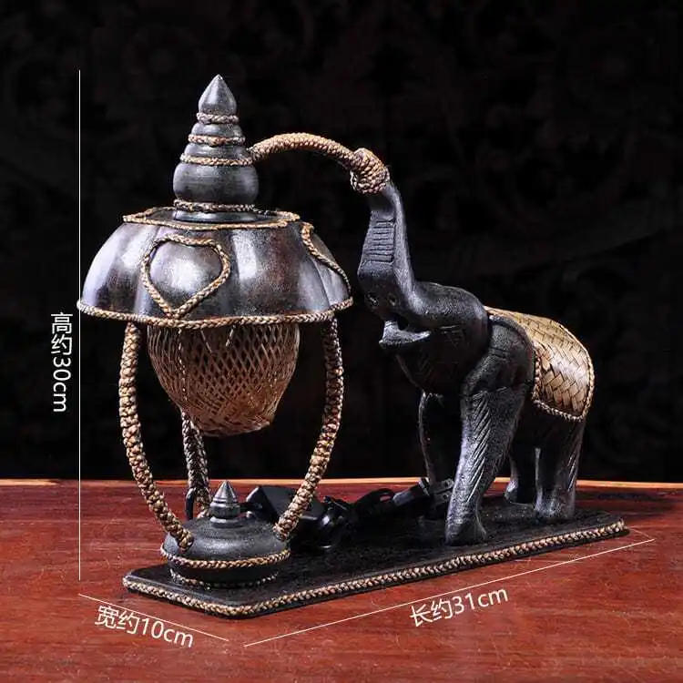 Description Picture 2 of itemSoutheast Asian solid wood carved elephant ornament floor lamp Thai hotel club decoration bedside lamp