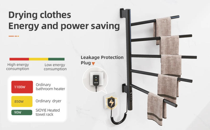 Description Picture 6 of itemSIOYIE Towel Warmer Rotating Heated Towel Rack For Bathroom with Timer, Concealed Installation Wall-Mounted Electric Towel Rail