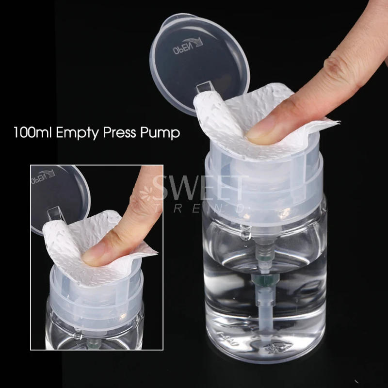 Description Picture 2 of item100ml Refillable Empty Press Pump Bottle Clear Dispenser Liquid Container Remover Cleaner Polish Makeup Manicure Tools Accessory