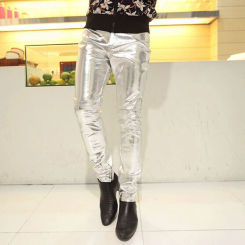 Oldyanup Fashion Casual PU leather Pants For Men nightclub Party Skinny Trousers Streetwear Spring Autumn Vintage Slim Fit Pant