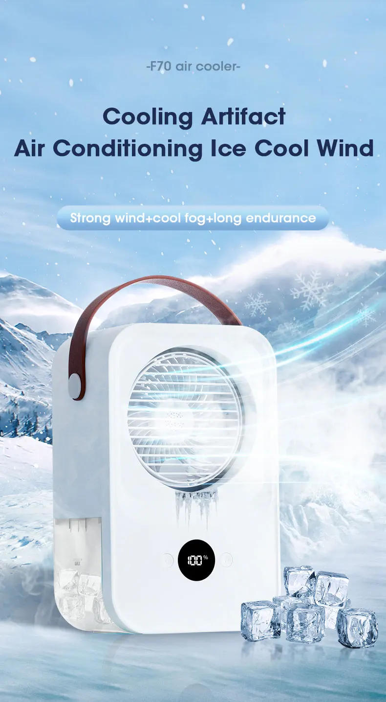 Description Picture 2 of itemHumidifier Fan Air Conditioner Water Spray Mist Rechargeable Portable Purifier 4 Speed 1 Mode Spray Fan Car Home Camping Travel