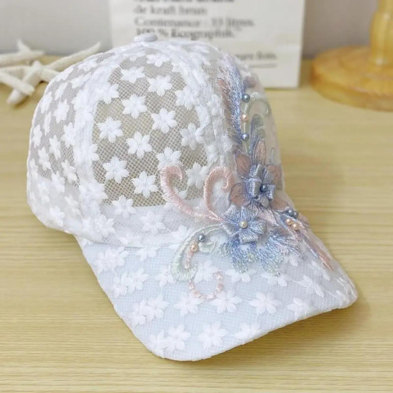 Description Picture 5 of itemBreathable Embroidery Ladies Caps Quick Drying Hollow Out Summer Lace Mesh Sun Hat Adjustable White Cap Ladies Lace Go Fishing