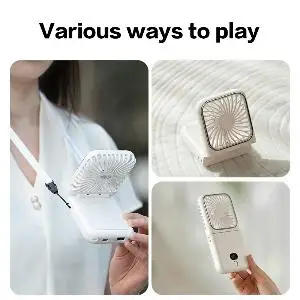Description Picture 2 of itemMini Portable Handheld Fan with Phone Holder Power Bank Rechargeable 3 Speed Adjustable Personal Small Pocket for Summer Outdoor