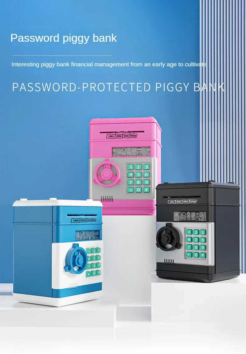 Description Picture 2 of itemElectronic Piggy Bank Automatic Mini Safe Coins Cash Saving Money Box Password Counter Code Key Lock Coin Bank ATM Child Gift