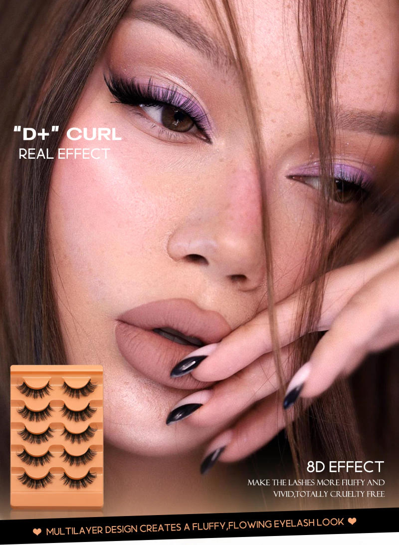 Description Picture 2 of itemGROINNEYA 5 Pairs Fluffy Eyelashes 8D Volume False Lashes Russian Strip Lashes Extensions Thick Soft Curly Fake Lashes Makeup