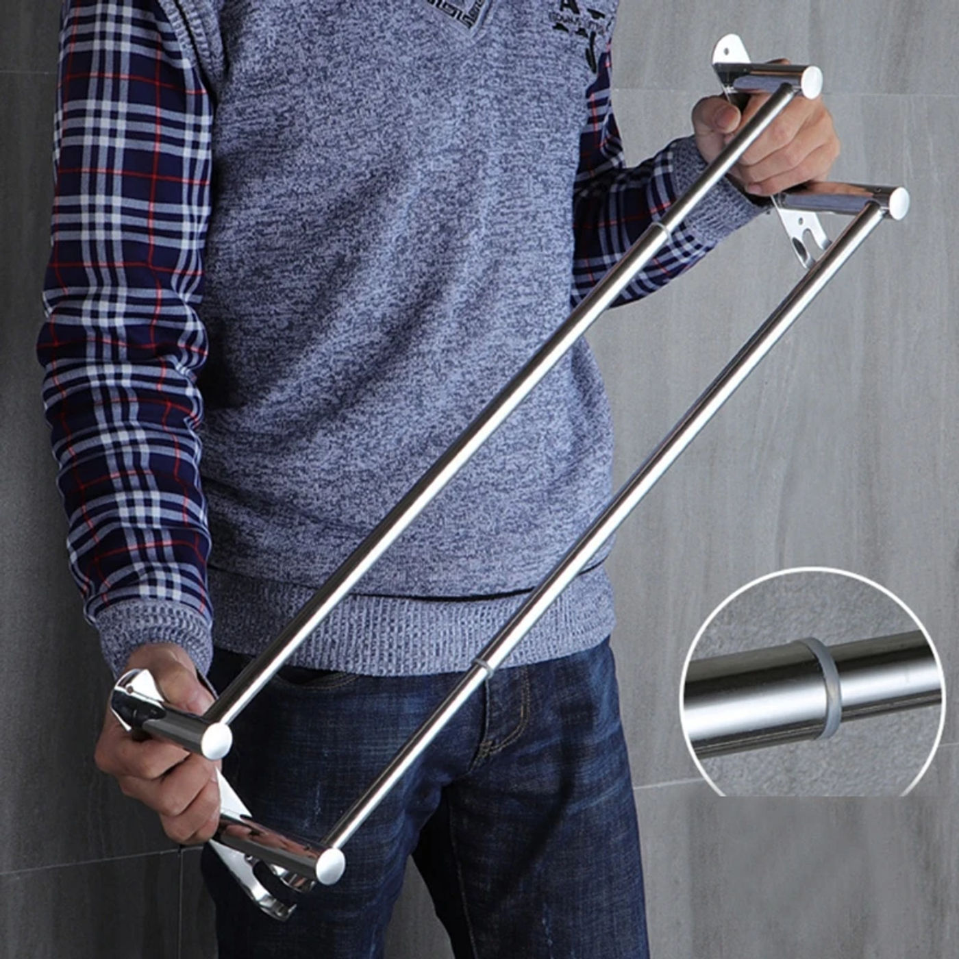 Description Picture 5 of itemStretchable Stainless Steel Towel Bar 3-Tier Flexable Wall Mount Bathroom Rack