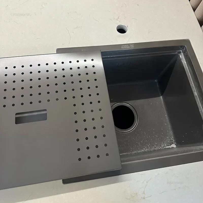 Description Picture 3 of itemNordic  Honeycomb Embossed Kitchen Sinks Small Bar Invisible Single Slot with Cover Home Hidden Island Sink Kitchen Accessories