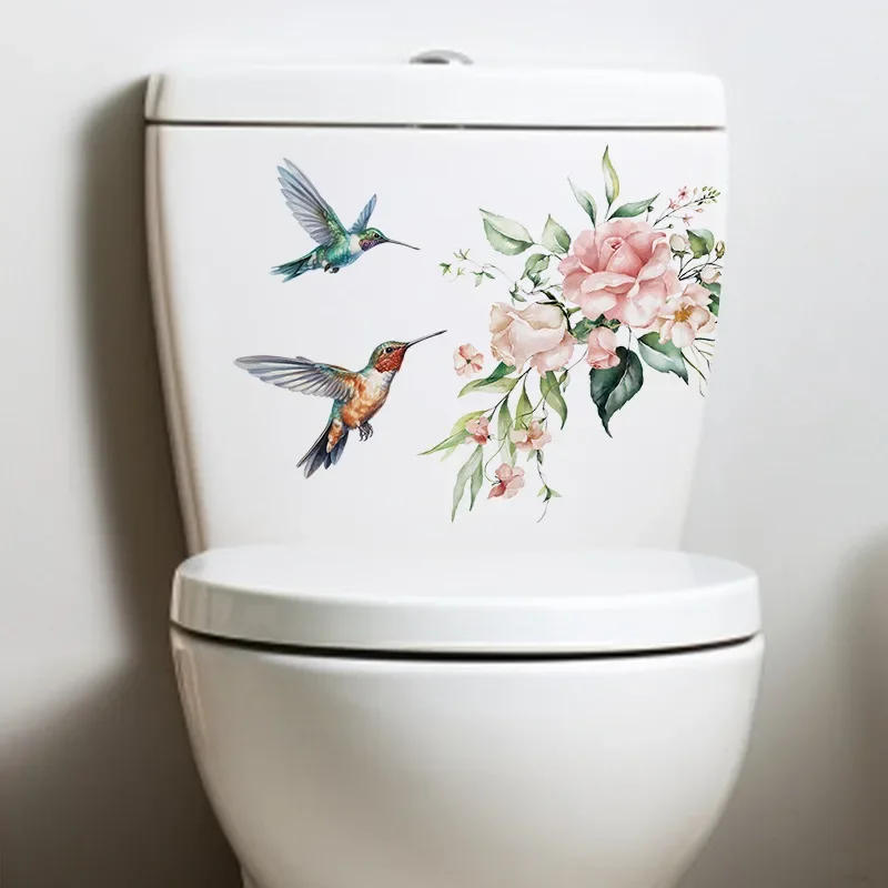 Description Picture 5 of item1pc Hummingbird Flower Toilet Decal - Self-Adhesive Bathroom Decoration Sticker