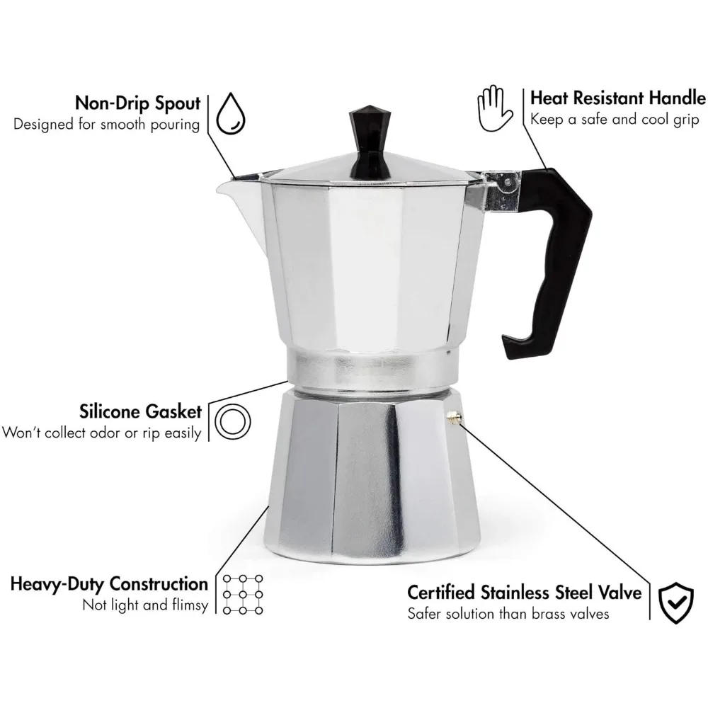 Description Picture 3 of itemCoffee maker Moka Pot, 3/6 Cups Coffee Machine, Italian Coffee Percolator Maker Fit Aluminum Cookers Coffeeware Dolce Gusto