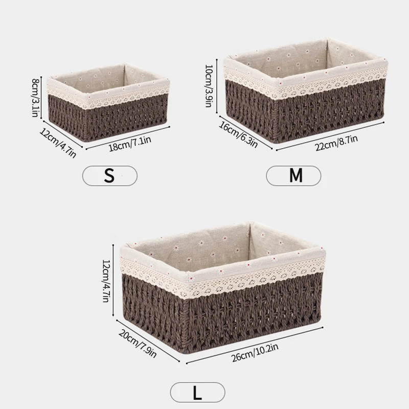 Description Picture 4 of itemWoven Storage Baskets with Lid Home Storage Handmade Rattan Box Desktop Sundries Organizer Food Snack Picnic Wicker Baskets