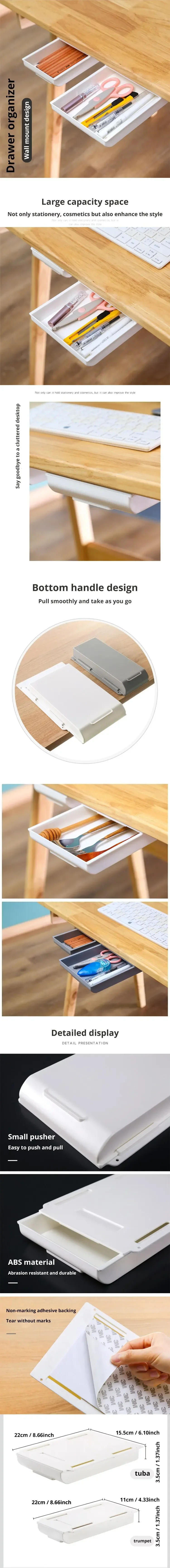 Description Picture 2 of item1PCS SelfAdhesive Storage Drawer Box Makeup Pencil Tray Desk Hidden Under Stand Self-adhesive Under-drawer Storage Box New