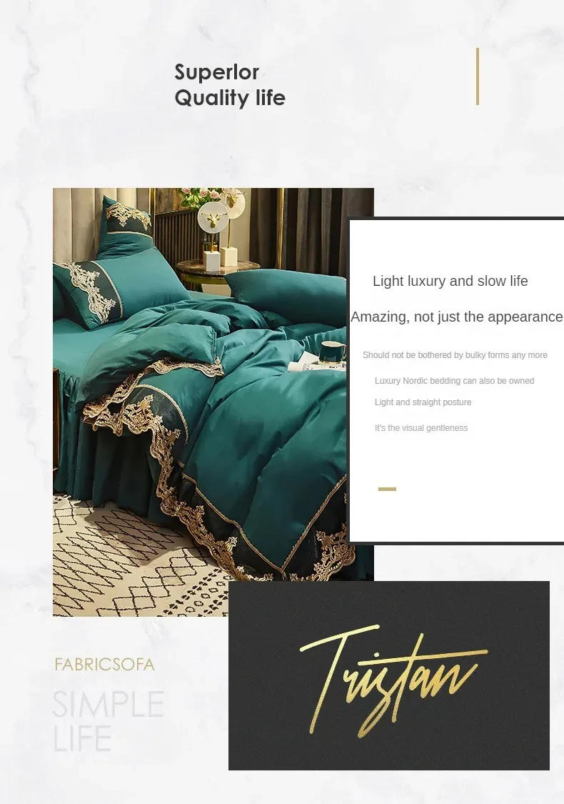 Description Picture 5 of itemLace edge bed skirt bed cover matte four piece set, 1.5m 1.8m European style thickened version