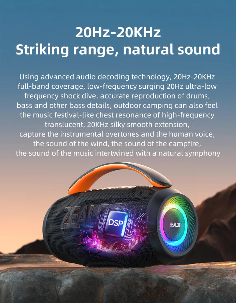 Description Picture 6 of itemZEALOT-P12 Speaker 60W Wireless Party Bluetooth Speaker with Bluetooth 5.3, Stereo Sound,Comfortable handle,Controllable light