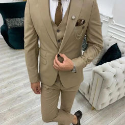 New Arrival 3 Pieces Brown Men Suits 2022 Slim Fit Peak Lapel One Button Tailor Made Groom Terno Masculino (Jacket+Pants+Vest)