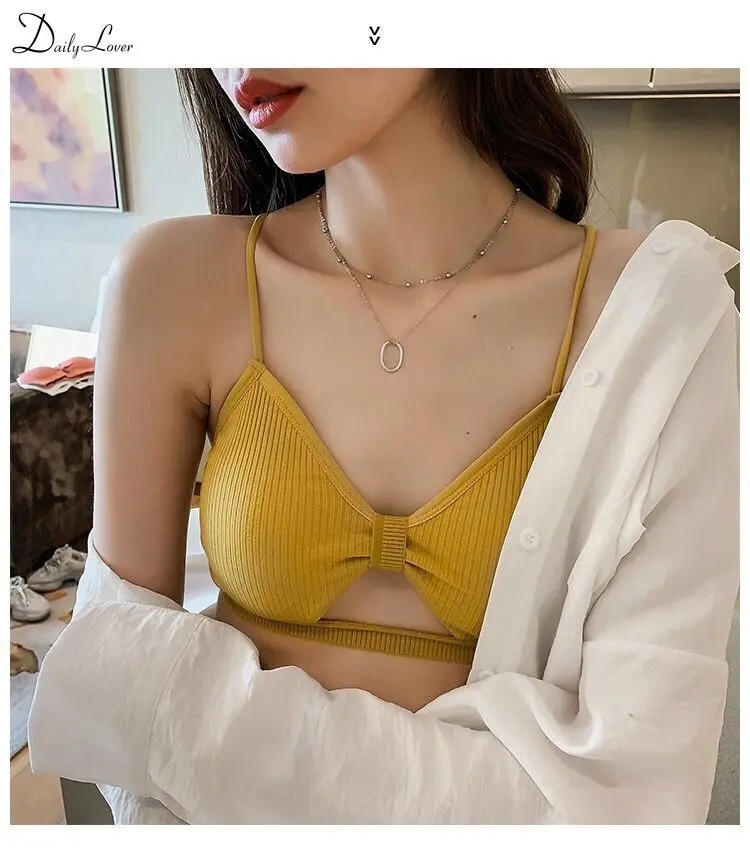 Description Picture 3 of item1pc Women Tube Top Bralette Female Underwear Sexy Sling Tops Bra Girl Comfort Underwear Push Up Bra Gathered T-Back Sports Bra