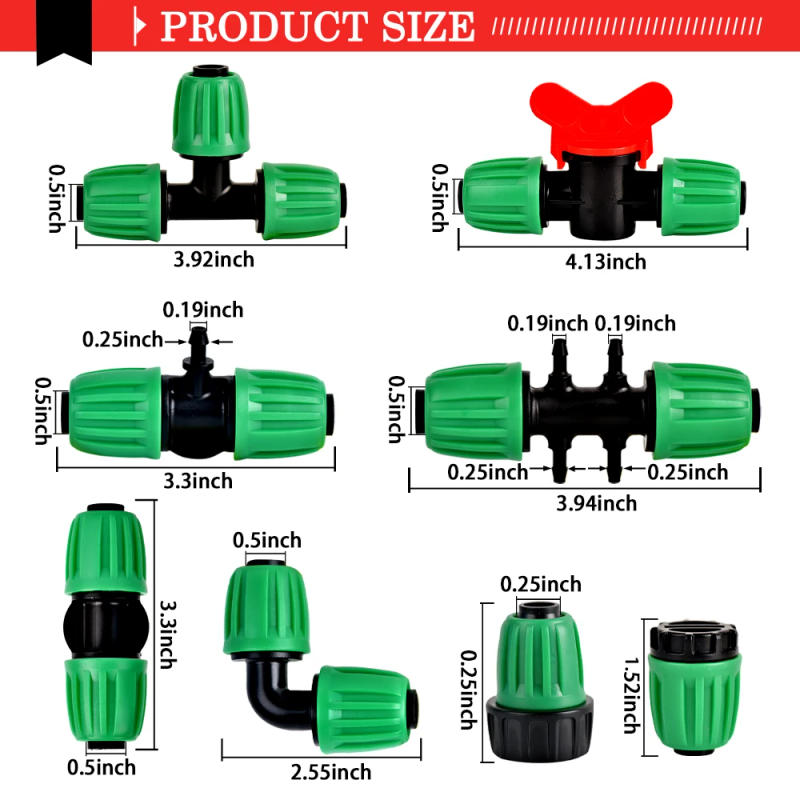 Description Picture 5 of item1/2 PE Pipe 16mm Hose Water Tube Connector Splitter Tee Coupling to 4/7mm 1/4 Hose Garden Watering Drip Irrigation
