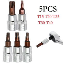 5Pcs Hex Head Screwdriver Bit 1/4 Inch Torx Bit Sockets T15 T20 T25 T30 T40 Slotted Tip Screwdriver Bit