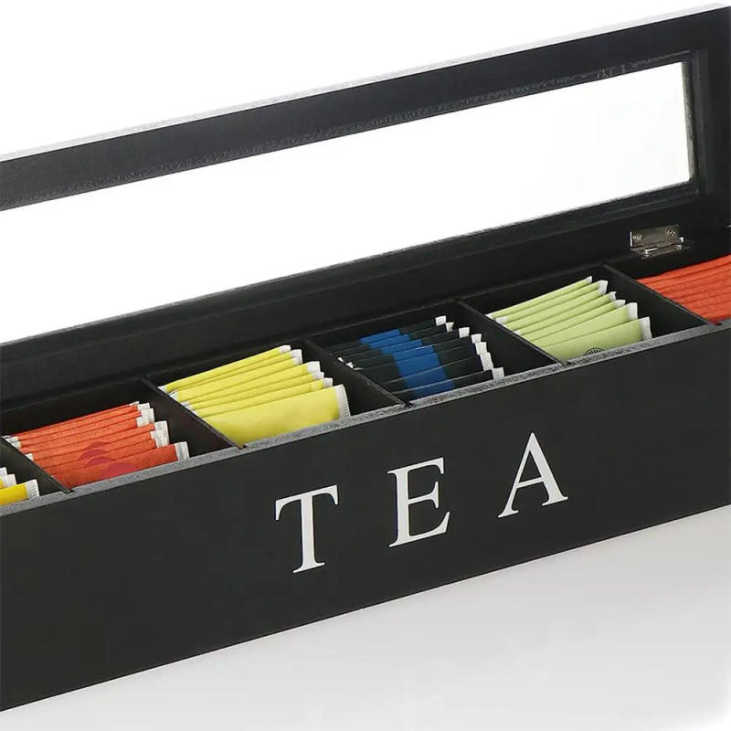 Description Picture 4 of itemWooden Tea Storage Box Tea Bags Storage Organizer With 6 Compartment Coffee Bag Holder Storage Chest Box With Transparent Cover