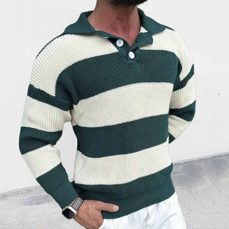 Description Picture 5 of item2023 New Men's Knitwear Polo Collar Long Sleeve Color Matching Pullover Casual Everyday Fashion All-Matching
