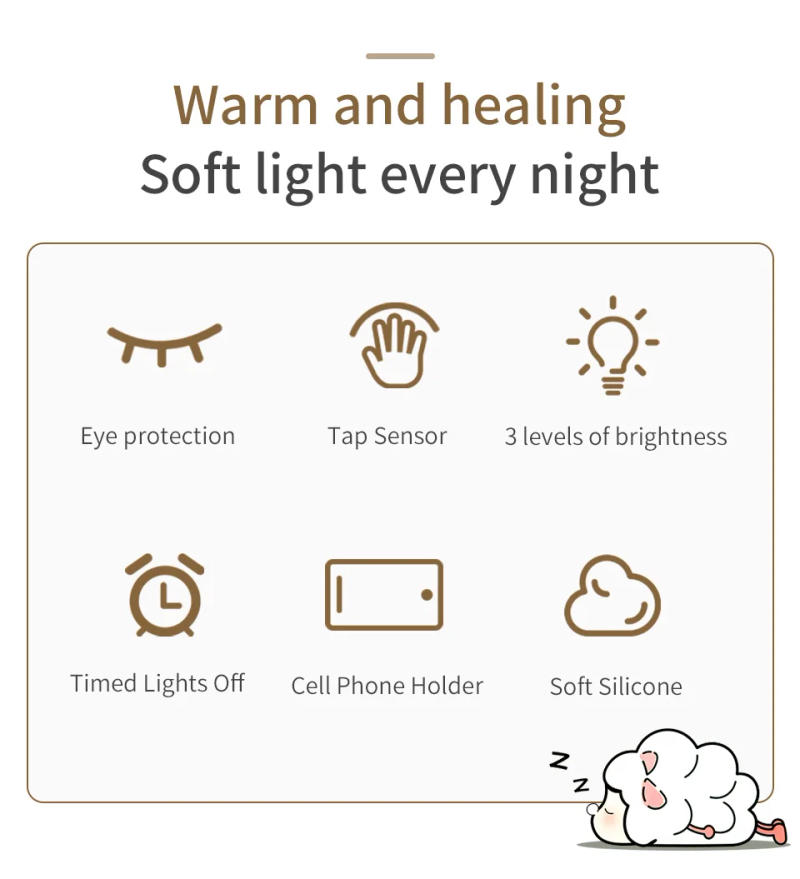 Description Picture 3 of itemLED Night Lights Cute Sheep Panda Touch Sensor Silicone Lamp USB Rechargeable Timing Room Decor nightlight Kids Birthday Gifts